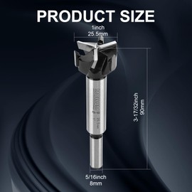 Mollom (25.5mm|1") Triple Flute Forstner Drill Bit for Woodworking with 3-Cutter YG8 Carbide Tipped of 2.0mm,Hinge Cutter Tool Kits for Hard Soft Wood, Plastic, Plywood