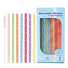 Honest ECO Reusable Stirrer Straws with Cleaner Brush Short Assorted color Plastic Pipes fit for Milk & Juice & Coffee & Smoothies & Cocktail & Kids Straws Kit (24Count-7.5in)