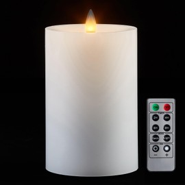 CozierGlow Flameless Pillar Candles Flickering with Remote Timer, Battery Operated LED Candles Up to 400 Hours, 3D Moving Flame Real Wax Candles, D4 x H6, Remote Included (White, 4in)