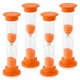 TeacherFav Sanduhr für Kinder – 5-Minuten-Set mit 4 Stundengläsern – orange Farbe – mit Acryl überzogen für Klassenzimmer, Zuhause und Kinderzimmer