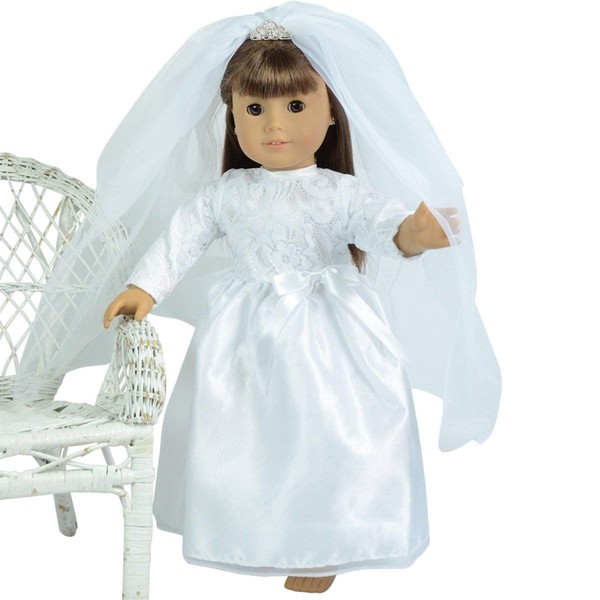 The New York Doll Collection Wedding Gown and Veil with Tiara for 18 inch Dolls