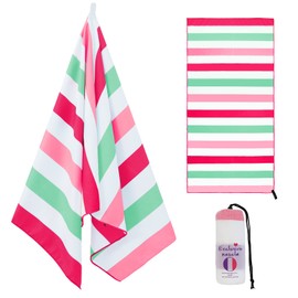 Exclusivo Mezcla Microfiber Quick Dry Beach Towel, Oversized Sand Free Beach Towel for Travel/Camping/Sports (Striped Pink, 76x152 CM - Super Absorbent, Compact and Lightweight