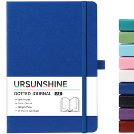 Dotted Journal/Notebook - Dot Grid Hard Cover Notebook, Premium Thick Paper with Fine Inner Pocket, Black Smooth Faux Leather, Pen Loop, 5.3'' x 8.26'' - Deep Blue