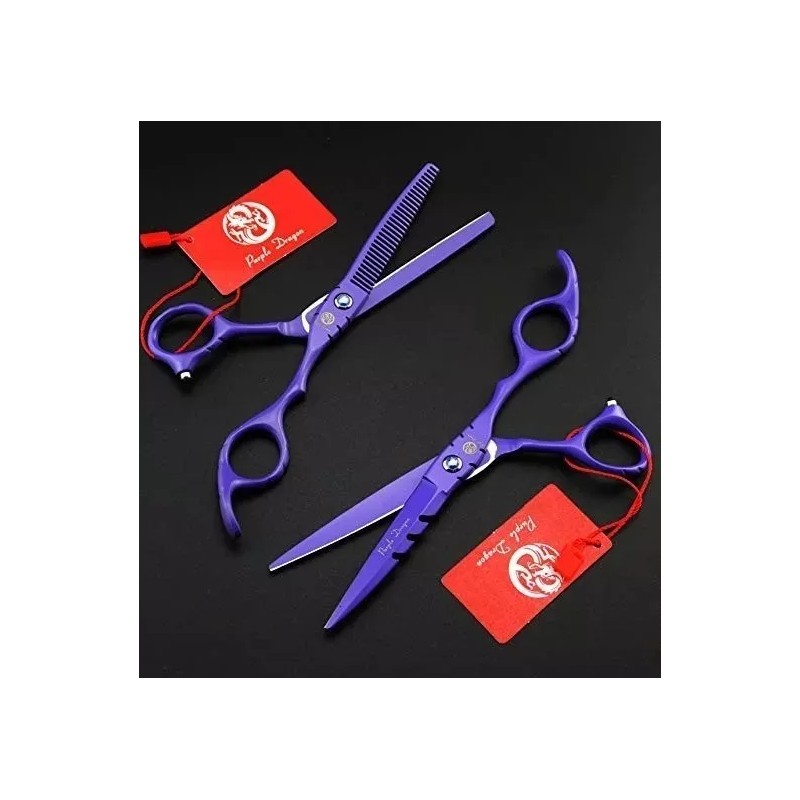 Purple Dragon Tijeras Estilista Barberia Degrafilado Kit 2 Peines 5.5