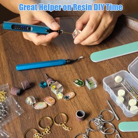 Kit de herramientas de pulido de resina, kit de taladro eléctrico de resina, bolígrafo rotativo con brocas y herramienta de desbarbado para hacer llaveros, arte de joyería, desbarbado de resina