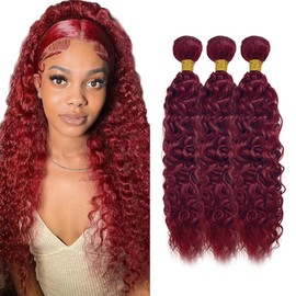 Bafamiya Human Hair Bundles Burgundy 99J Water Wave 18 20 22 Inch Bundles Human Hair 100% Unprocessed Soft Sewn In with Double Weft for Black Women