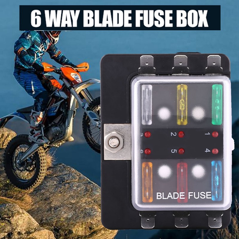 6 Way Circuit Blade Fuse Box Block Holder With LED