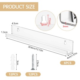 THATSRAD 6 Pack Vinyl Record Shelf Wall Mounted Vinyl Shelf Acrylic 30.5 x 4.3 x 4.5 cm Vinyl LP Shelf Record Stand Acrylic Album Record Holder Wall for Records and Photos