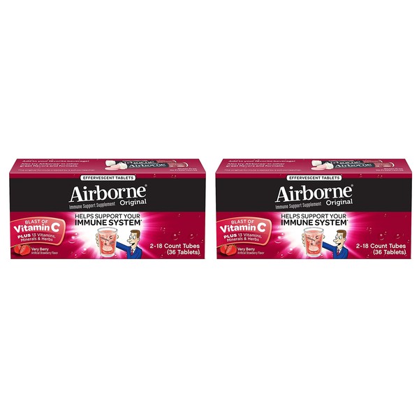 Airborne Very Berry Effervescent Tablets 1000mg of Vitamin C 2-Pack, 36 Count Each (72 Tablets Totally)