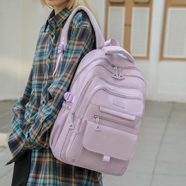 Eagerrich School Cute Aesthetic Backpack Girls Backpack for Students Kids Teen Girls Large Capacity Bookbags College Backpack Laptop Lightweight Bookbag Casual Travel Daypacks School Bag（Purple）