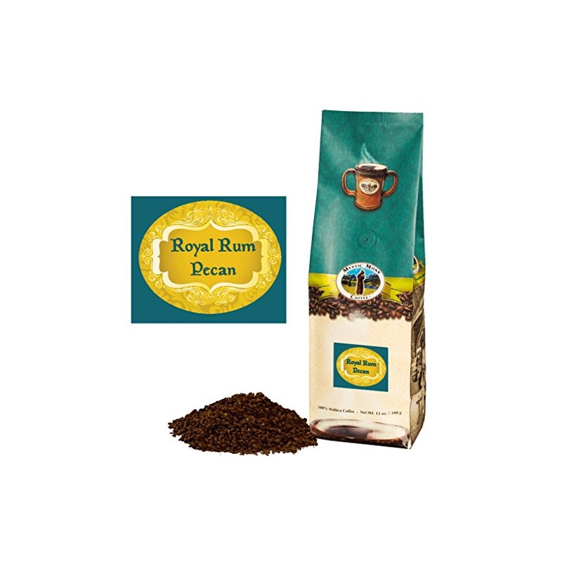 Mystic Monk Coffee: Royal Rum Pecan Flavored Ground Coffee (Flavor