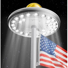 Deneve Solar Flag Pole Light – 26 LED 1300 Lumen Super Bright, 12+ Hours Runtime, Auto On/Off, Durable Weatherproof Top-Mount for Outdoor Flagpoles