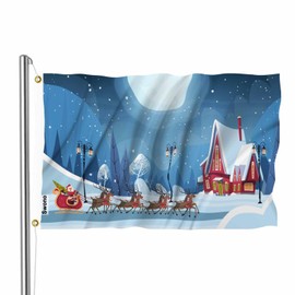 Swono Christmas Flag 3x5 Ft Snowy Night Santa Claus Moonlight House Big Flag Indoor Office Workplace Home Garden Business Flag