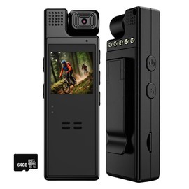 RQG 1080P HD Body Camera, 180° Rotating Lens Mini Body Cam, Audio Video Recording Wearable Pocket Camera for Police Delivery Serving Jobs, Night Vision, 64G Memory Card, 6H Battery Life