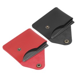 PATIKIL Slim Leather Card Holder with Snap Closure, 2 Pcs Leather Front Pocket Wallet Card Case Holder for Cash Coin Men and Women Business Office, Black/Red