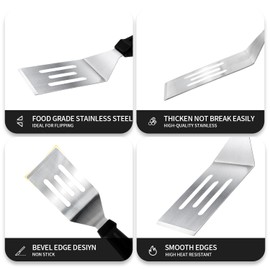 Metal Spatulas for kitchen Use, 2 PCS Professional Serving Spatula with Heat Resistant Handle, 9.8 Inch Stainless Steel Spatula Ideal for Pancakes, Eggs, Griddle Scraper, BBQ or Desserts