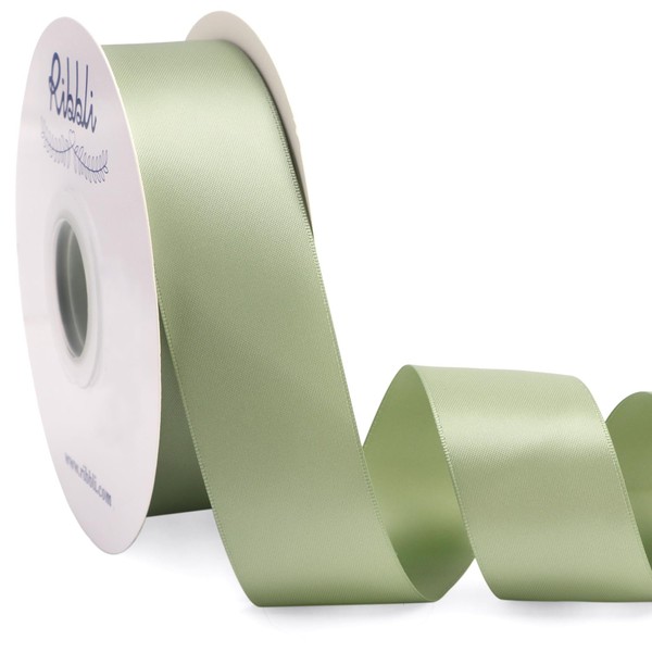 Ribbli Sage Green Satin Ribbon Double Faced Satin 1-1/2 Inch