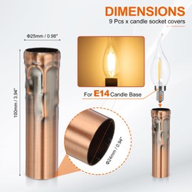 PATIKIL 3.94 Tall Candle Covers Sleeves, 9 Pcs Metal E14 Chandelier Socket Sleeves with Dripping Candelabra Base Accessories Bulb Light Base Holder for Lighting Lamps DIY, Red Bronze