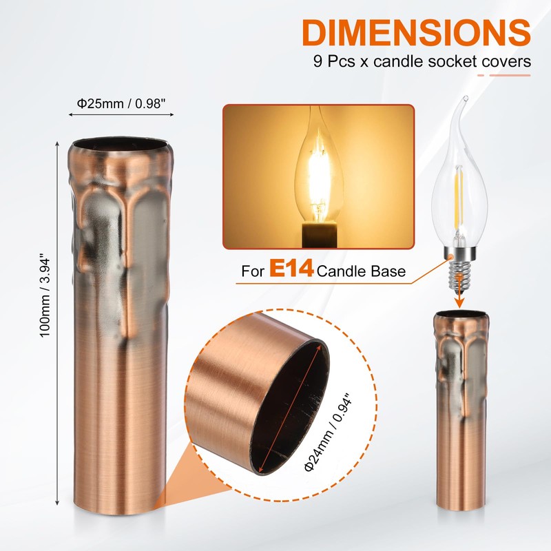 PATIKIL 3.94 Tall Candle Covers Sleeves, 9 Pcs Metal E14