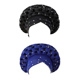 zhxinashu 2ps African Women Hats, Turban Head Wraps for Black Women, Nigerian Elegant Hats Turban(Black+Blue)