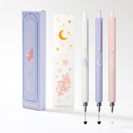Kaco ROCKET Gel Pens Cute Stationery 3 Pieces Set, 0.7 mm Medium Point, 2 Black Ink and 1 Coral Ink, Quick Drying Aesthetic Cute Pens Office Supplies