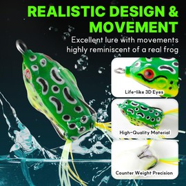 Topwater Frog Lures 5pcs, Weedless Frog Crankbait Soft Bait for Bass and Snakehead, 2 inch Artificial Fishing Lures with Tackle Box, Freshwater Bass Fishing Gear (2.4in 5pcs)