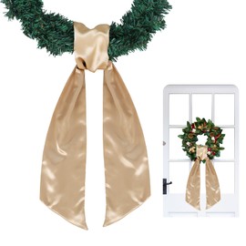 TONIFUL Wreath Sash for Front Door 4.5" x 56" Champagne Gold Satin Wreath Sash for Embroidery Garland Doorway Indoor Outdoor Wall Yard Ribbon Bow Christmas Party Home Decor
