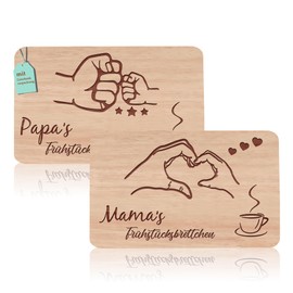 2er Set Frühstücksbrettchen Mama und Papa geschenke | Brotzeitbrett mit Gravur | Großeltern Geschenke Buchenholz Schneidebrett | Geschenkidee ideal für Mutter&Vatertag Geburtstags Weihnachten