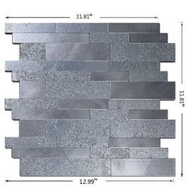 XUANINY 5-Sheet Peel and Stick Metal Backsplash Tiles, Self Adhesive Aluminum 3D Wall Sticker, Wall Panels for Kitchen Bathroom, Bedroom, Living Room(11.81"x11.81") (Silver, 5)