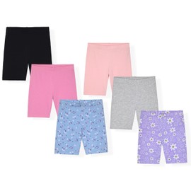 Dreamstar Girls Biker Shorts 6-Pack, Soft Cotton Blend, Pull-On Style, Comfortable Everyday Shorts for Girl in Multicolor Plain and Printed -Size 14-16