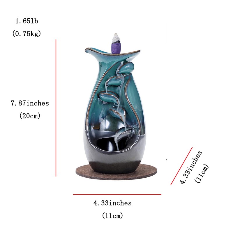 Ceramic Backflow Incense Holder, Waterfall Incense Burner, with 20 Backflow