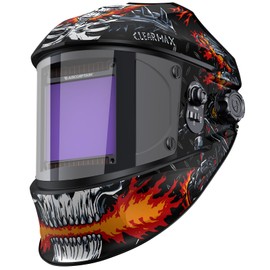 ARCCAPTAIN Large Viewing Screen 3.93"X3.66" Welding Helmet, True Color 1/1/1/1 Solar Power Auto Darkening Welding Hood with 4 Arc Sensor, Wide Shade 4/5-9/9-13 for TIG MIG ARC, Skeleton