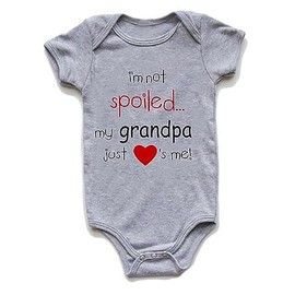 Koijhnb I'm Not Spoiled My Grandpa Just Loves Me Infant Baby Boy Girl Romper Bodysuit Short Sleeve Clothes as Novelty Gift (Grey-1, 12-18months)