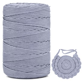 Polyester Macrame Cord 3mm X 246yards，Polyester Yarn for Crochet，Braided Polypropylene Macrame Cord，Polyester Cord for Crocheting, Bag, Wall Hangings, Rug, DIY Crafts (Gray, 1 Pcs)