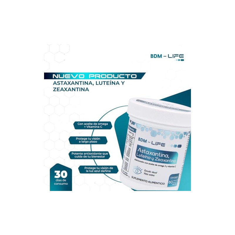 Bdm Life Astaxantina Luteína Zeaxantina Suplemento Alimenticio Salud Visual Protección
