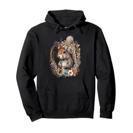 Tree Squirrel Watercolor Boho Woodland Animal Floral Wreath Pullover Hoodie
