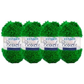 Estako Boucle (4 Skeins Pack) 25% Polyester 75% Acrylic Boucle Yarn, DK - Light Worsted #3 for Crochet and Knitting (4 x 3.52 Oz) (4 x 87 yds) (2708 - Green)