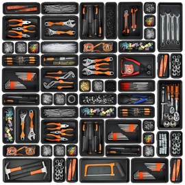 A-LUGEI【𝟱𝟴𝗣𝗰𝘀】【5 Size】 Tool Box Organizer Tray Divider Set, 【Black】 Desk Drawer Organizer, Garage Organization and Storage Toolbox Accessories Rolling Tool Chest Cart Cabinet WorkBench Small Part