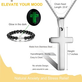 Breathing Anxiety Necklace for Men Cross Pendant Breathing Necklace for Anxiety Stress Relief Relaxation Mindfulness Meditation Men Women Anxiety Necklace Breathing with Inspirational Bible Verse (No Bible Verse, Silver)