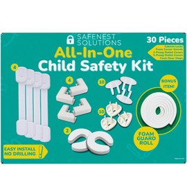 SAFENEST All-in-One Child Safety Kit 30pc, Ultimate Bundle, No Drilling Easy Install, Home Baby Proofing Essentials, Corner Guards, Outlet Covers, Cabinet Locks, Door Stops