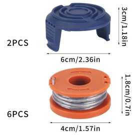 COEWUR 6 pcs Strimmer Spool Compatible with Mac Allister MGTP18Li Trimmer Line, 1.65mm 10ft Autofeed WX150 Replacement Spool and Line(6 Spool+2 Cover)