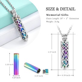 shajwo Cylinder Urn Necklace for Ashes for Women Men Cremation Jewelry Keepsake Memorial Human Pet Ashes Pendant,Rainbow