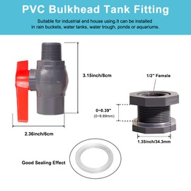 Ququyi 1/2 Inch PVC Rain Barrel Valve Spigot Kit with Ball Valve and Bulkhead Fitting Adapter for Water Tanks, Aquariums, Pools