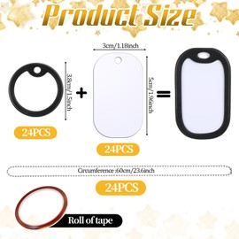Sublimation Blank Dog Tag Sets Blanks Aluminum Dog Tags Double Sided Blank Metal Pendants with Silicone Protector and Chains, Blanks Keychain Heat Transfer Keychain Ornament(24 Sets)