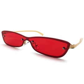 [Design Eyewear] METAL CAT'S EYE SUNGLASS (Single Lens Metal Cats Eye Sunglasses) GOLD x RED, Gold x Red
