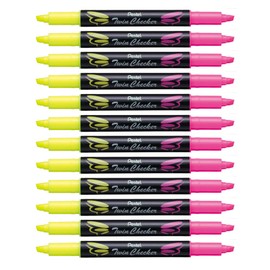 Pentel SLW8-GP Highlighter Twin Checker Two Colours - Yellow/Pink, Pack of 12