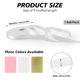 Satin Ribbon White 91 Metres, Gift Ribbon 20 mm Colourful Ribbon Wedding, Gift Ribbon Wedding Silk Ribbon for Gift Wrapping, Crafts, Hair Bows, Bouquet (White)