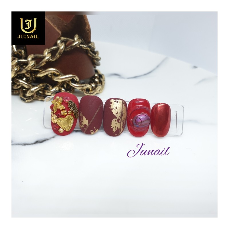 Charming burgundy handmade nail tips - Long nose pin /
