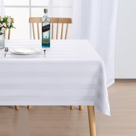 Hiasan White Striped Square Tablecloth - Spillproof and Stainproof Washable Polyester Fabric Table Cloth for Outdoor Picnic, Banquet and Dining Room, 54 x 54 Inch