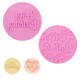 Jagowa 2PCS Cookie Cutters Happy Birthday Cookie Stamp Fondant Embosser for Birthday Decorations DIY Craft